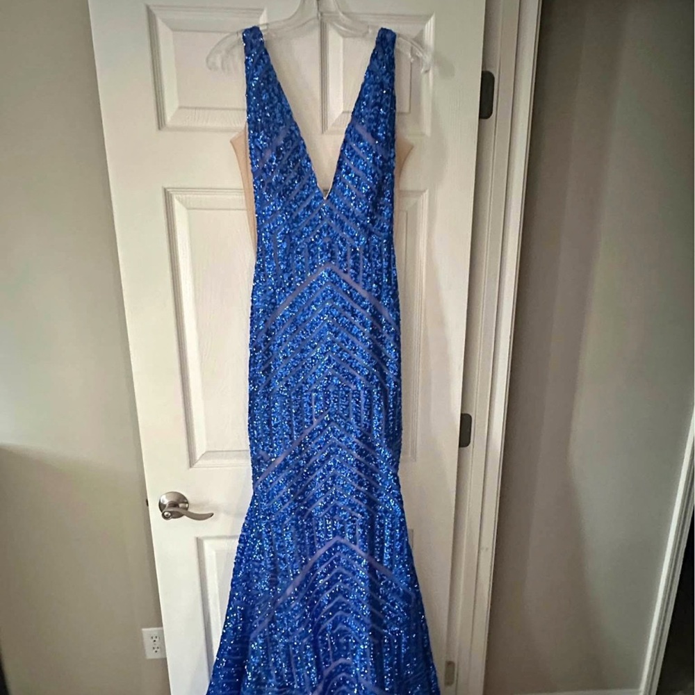 JOVANI Blue Sequin Prom Dress / Evening Gown